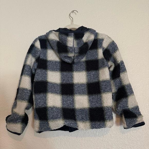 H&M Teddy Jacket Boys Blue Checkered Jersey Lined - Picture 8 of 8